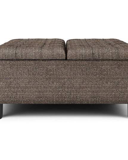 36" Brown and Dark Brown Fabric Cocktail Ottoman With Storage