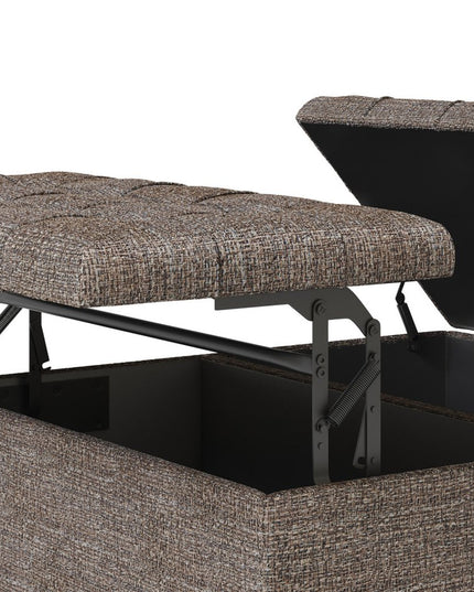 36" Brown and Dark Brown Fabric Cocktail Ottoman With Storage