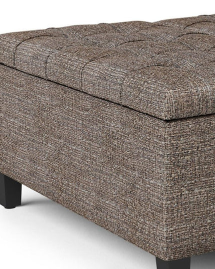 36" Brown and Dark Brown Fabric Cocktail Ottoman With Storage