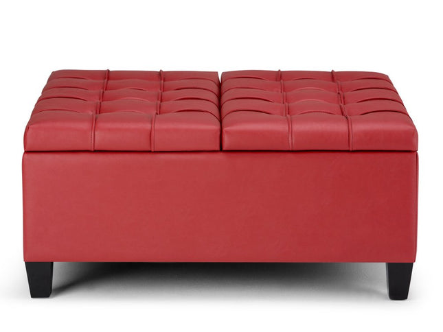36" Red and Espresso Leather Cocktail Ottoman With Storage