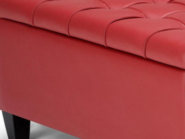 36" Red and Espresso Leather Cocktail Ottoman With Storage
