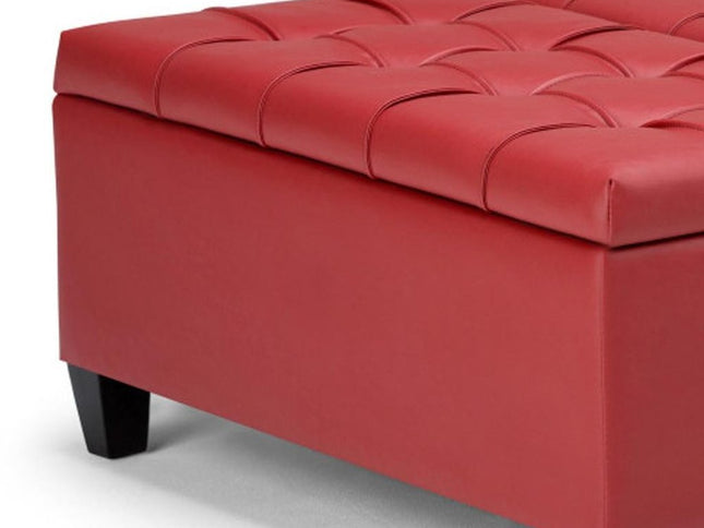 36" Red and Espresso Leather Cocktail Ottoman With Storage