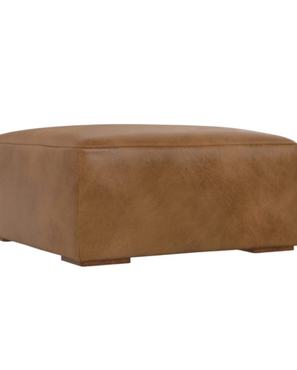 34" Brown Leather Ottoman