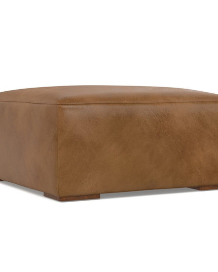 34" Brown Leather Ottoman