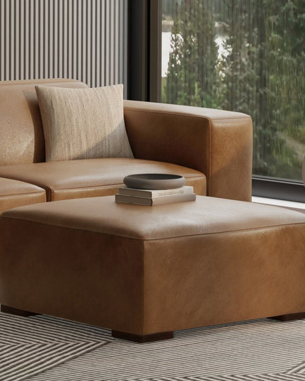 34" Brown Leather Ottoman