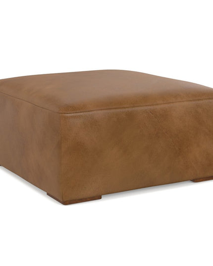 34" Brown Leather Ottoman