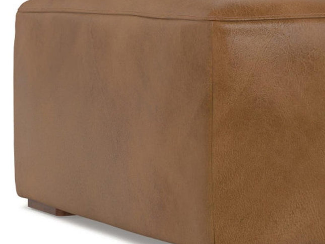 34" Brown Leather Ottoman