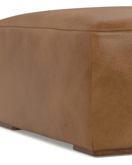 34" Brown Leather Ottoman