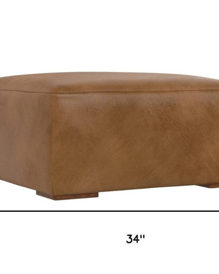 34" Brown Leather Ottoman
