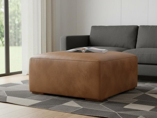 34" Brown Leather Ottoman