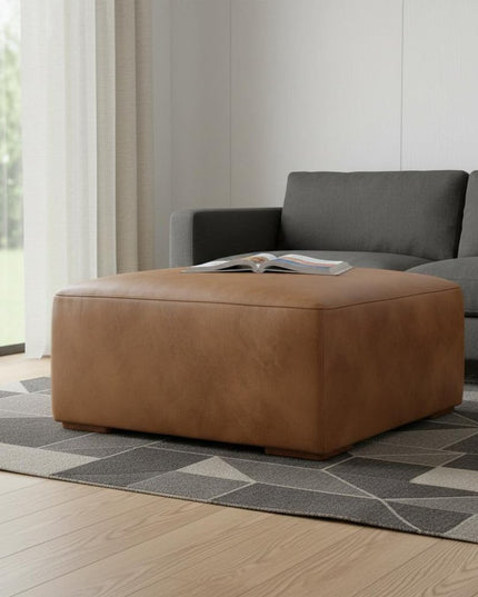 34" Brown Leather Ottoman
