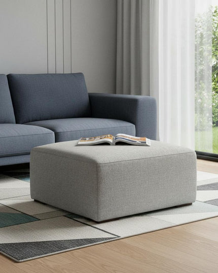 34" Gray and Brown Fabric Ottoman