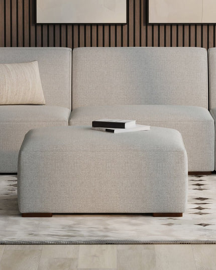 34" Gray and Brown Fabric Ottoman