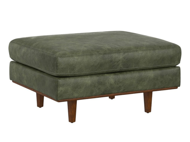 33" Green and Brown Leather Cocktail Ottoman