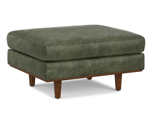 33" Green and Brown Leather Cocktail Ottoman
