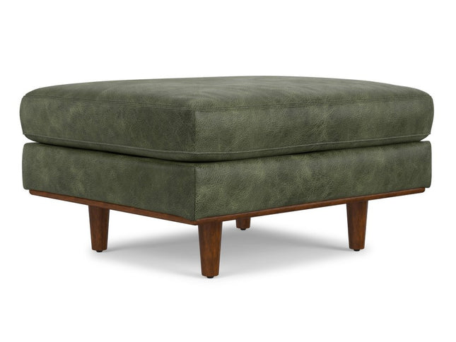 33" Green and Brown Leather Cocktail Ottoman