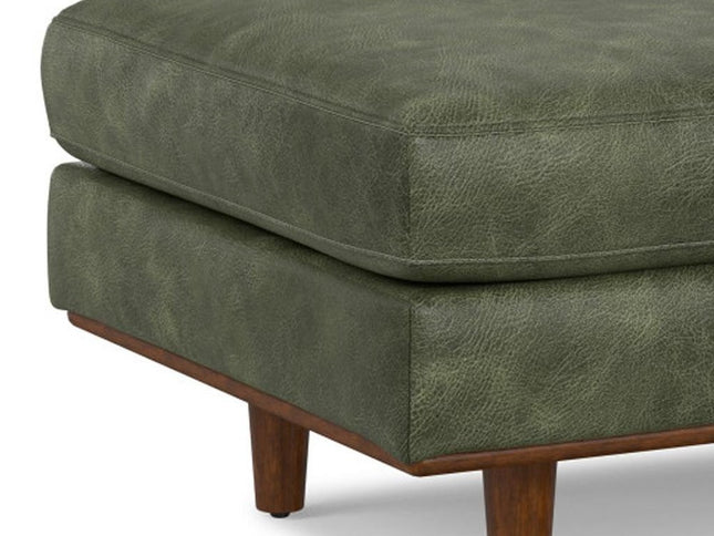 33" Green and Brown Leather Cocktail Ottoman