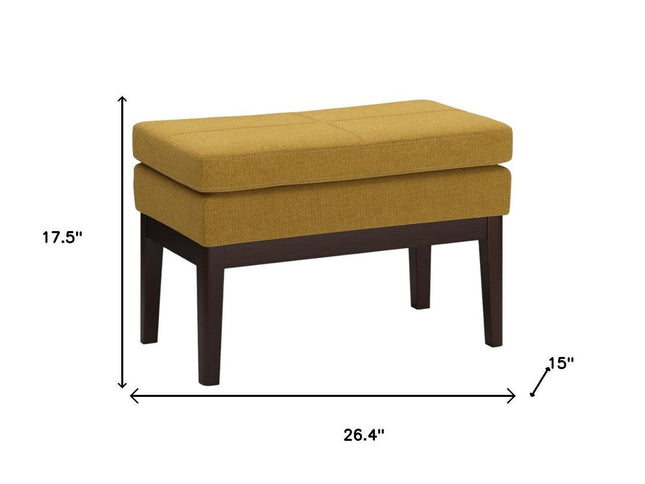 26" Yellow and Dark Brown Fabric Ottoman