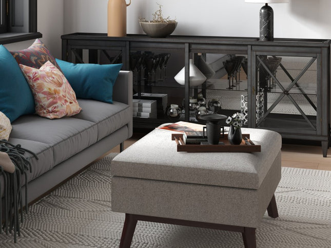 34" Gray and Brown Fabric Cocktail Ottoman With Storage