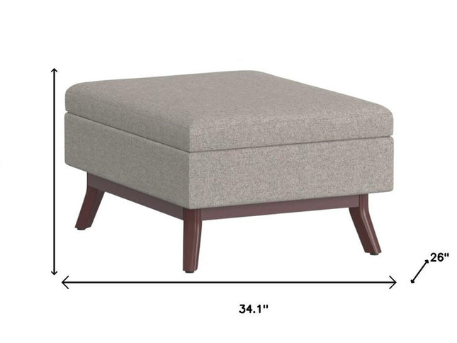 34" Gray and Brown Fabric Cocktail Ottoman With Storage