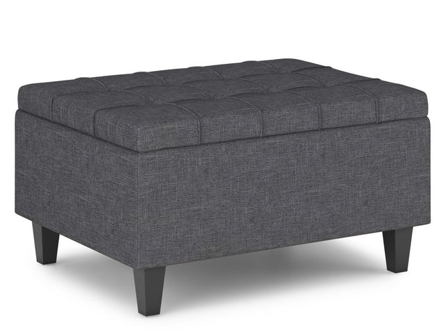 34" Gray and Dark Brown Linen Cocktail Ottoman With Storage