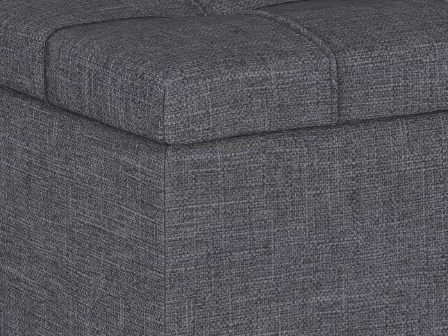 34" Gray and Dark Brown Linen Cocktail Ottoman With Storage