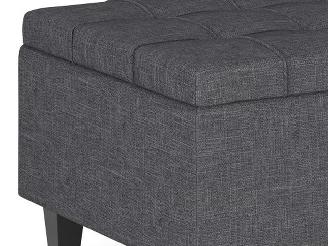 34" Gray and Dark Brown Linen Cocktail Ottoman With Storage