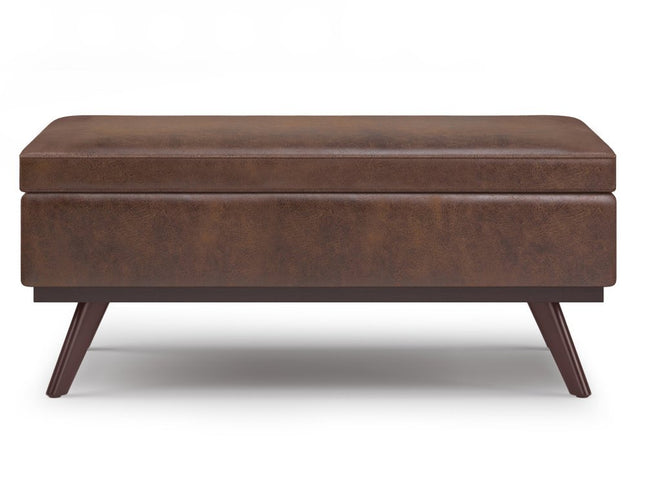 42" Brown Leather Cocktail Ottoman With Storage