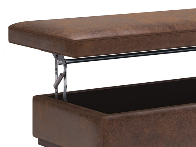 42" Brown Leather Cocktail Ottoman With Storage