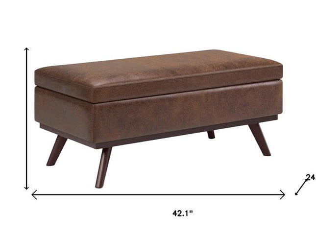 42" Brown Leather Cocktail Ottoman With Storage