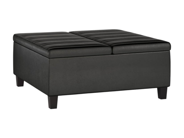 36" Black and Espresso Leather Cocktail Ottoman With Storage