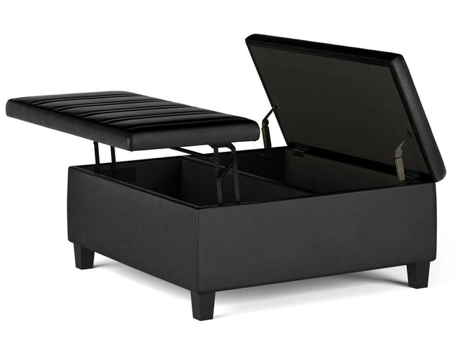 36" Black and Espresso Leather Cocktail Ottoman With Storage