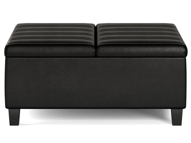 36" Black and Espresso Leather Cocktail Ottoman With Storage