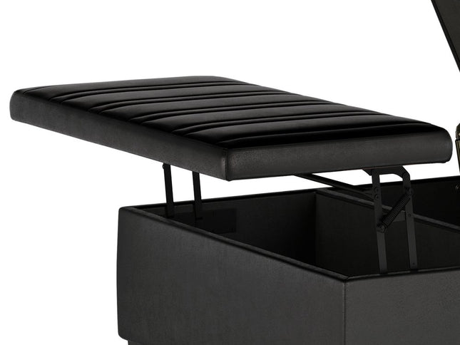 36" Black and Espresso Leather Cocktail Ottoman With Storage