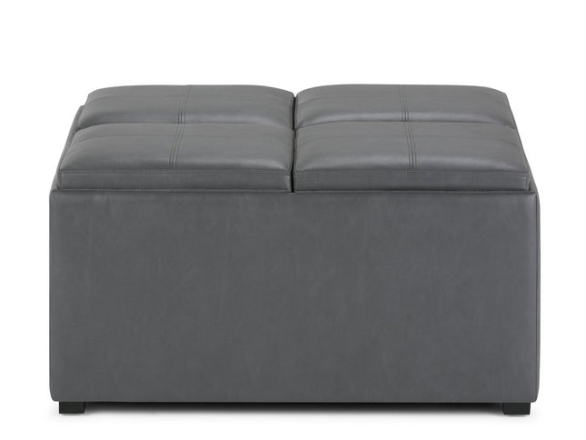 35" Gray and Dark Brown Leather Cocktail Ottoman With Storage