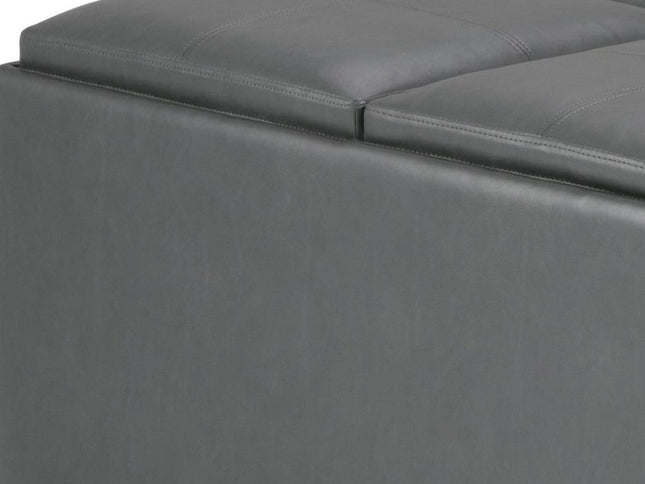 35" Gray and Dark Brown Leather Cocktail Ottoman With Storage