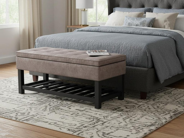 44" Gray and Dark Brown Leather Ottoman With Storage