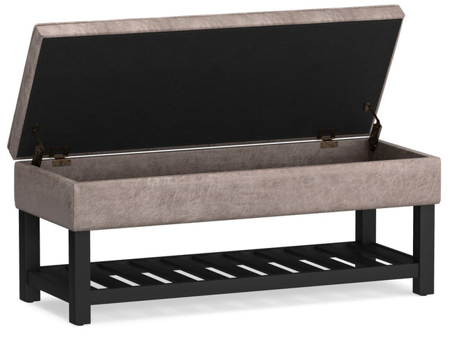 44" Gray and Dark Brown Leather Ottoman With Storage