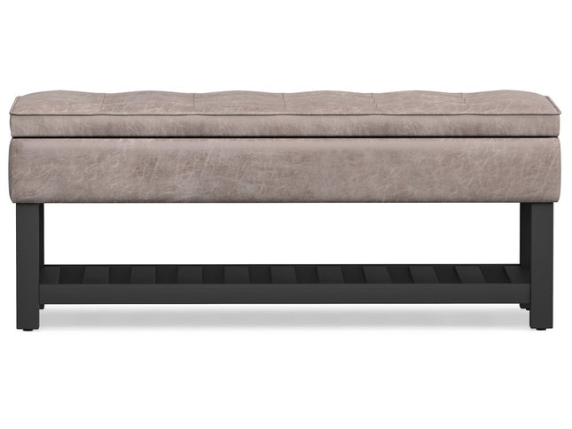 44" Gray and Dark Brown Leather Ottoman With Storage