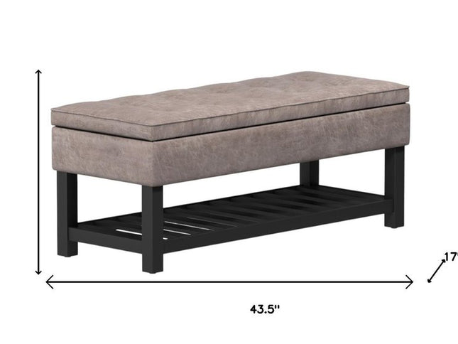 44" Gray and Dark Brown Leather Ottoman With Storage