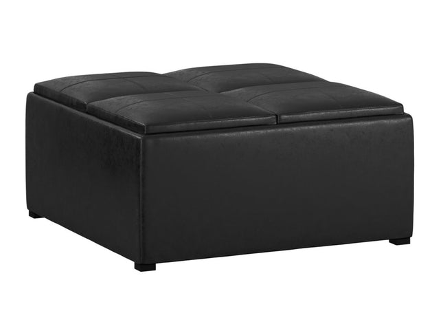 35" Black Leather Cocktail Ottoman With Storage