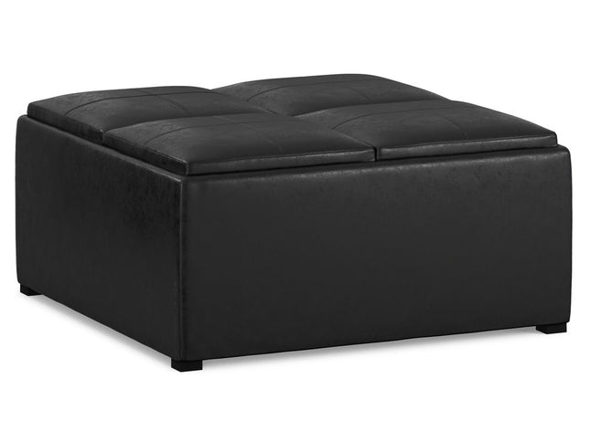 35" Black Leather Cocktail Ottoman With Storage