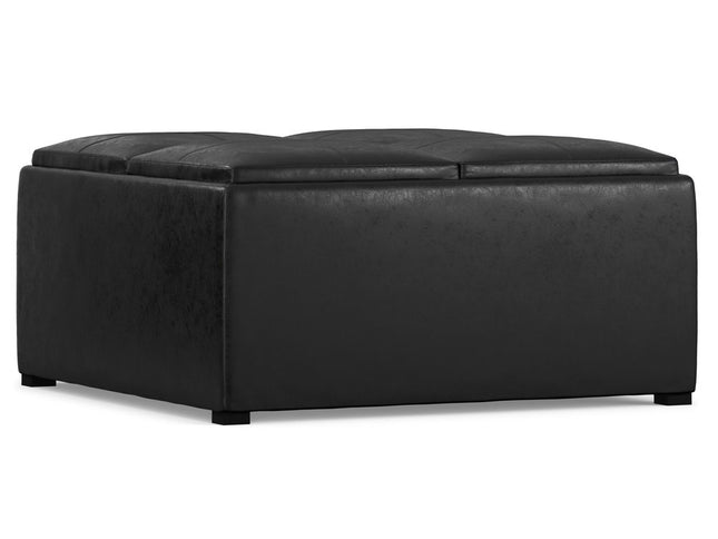 35" Black Leather Cocktail Ottoman With Storage
