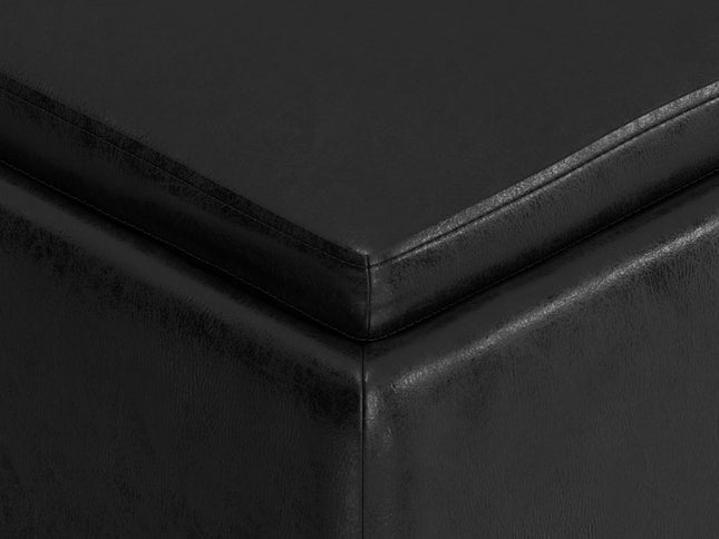 35" Black Leather Cocktail Ottoman With Storage