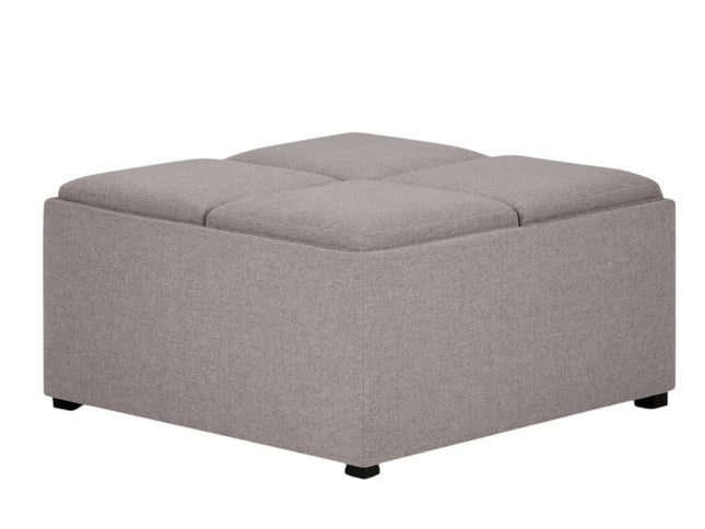 35" Gray and Dark Brown Fabric Cocktail Ottoman With Storage