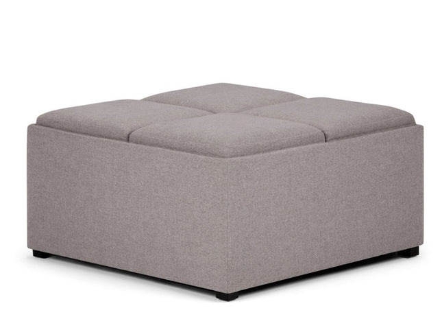 35" Gray and Dark Brown Fabric Cocktail Ottoman With Storage
