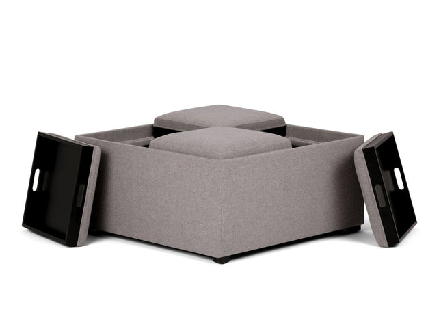 35" Gray and Dark Brown Fabric Cocktail Ottoman With Storage