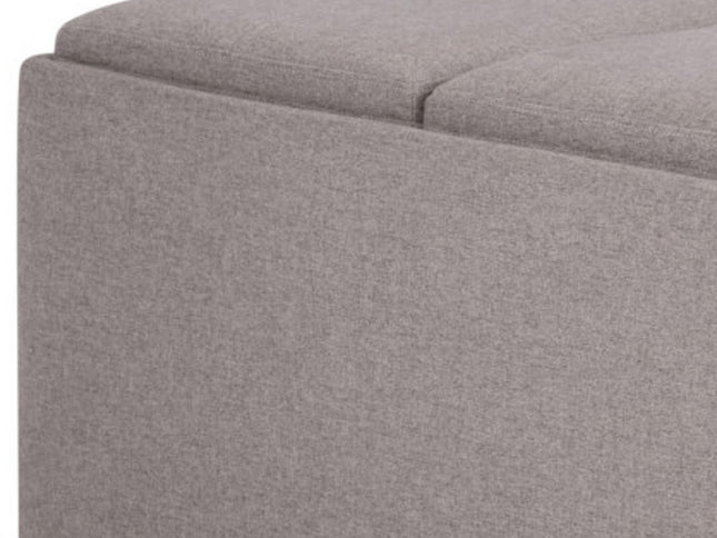 35" Gray and Dark Brown Fabric Cocktail Ottoman With Storage