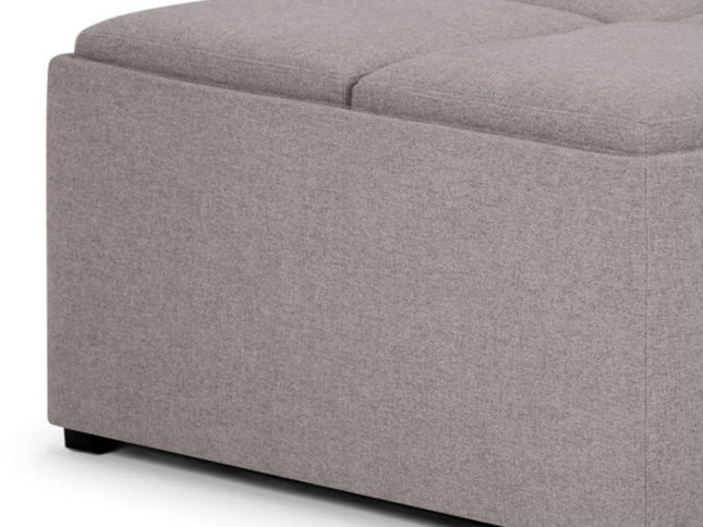 35" Gray and Dark Brown Fabric Cocktail Ottoman With Storage