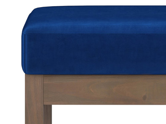 27" Blue and Brown Velvet Footstool
